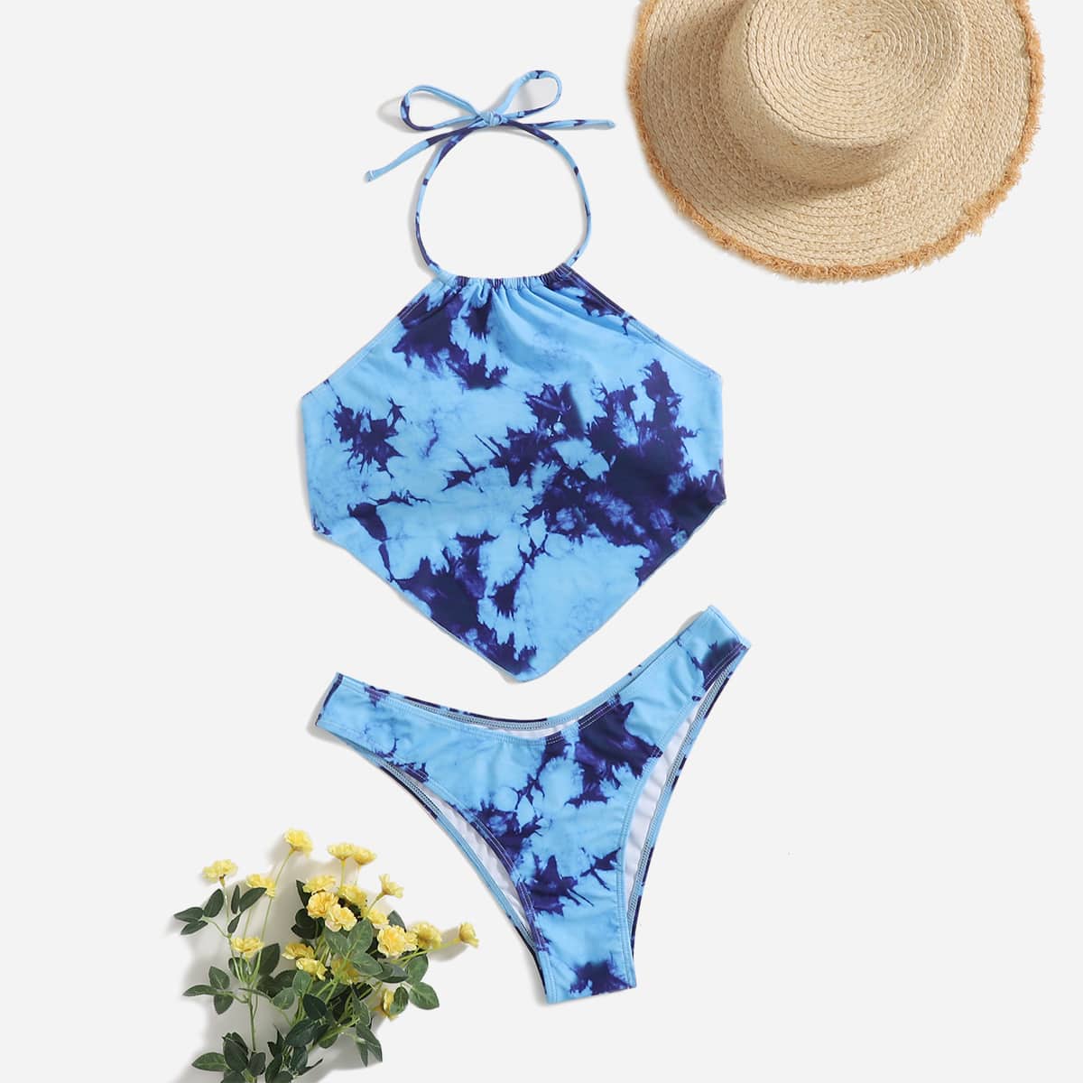 

Marble Pattern Bikini Swimsuit, Blue