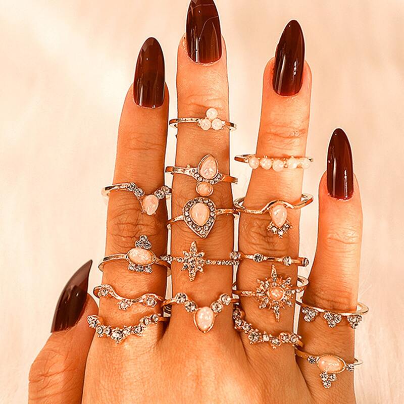 

16pcs Rhinestone Charm Ring, Gold