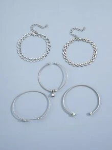 5pcs Rhinestone Detail Leaf Design Bracelet - Silver - View 2