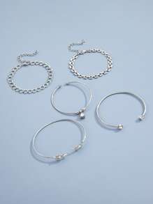 5pcs Rhinestone Detail Leaf Design Bracelet - Silver - View 3