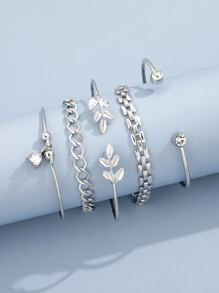 5pcs Rhinestone Detail Leaf Design Bracelet - Silver - View 4