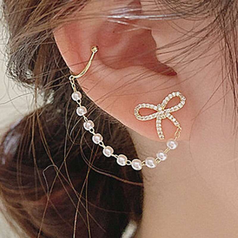 

2pcs Rhinestone Bow Earrings, Gold