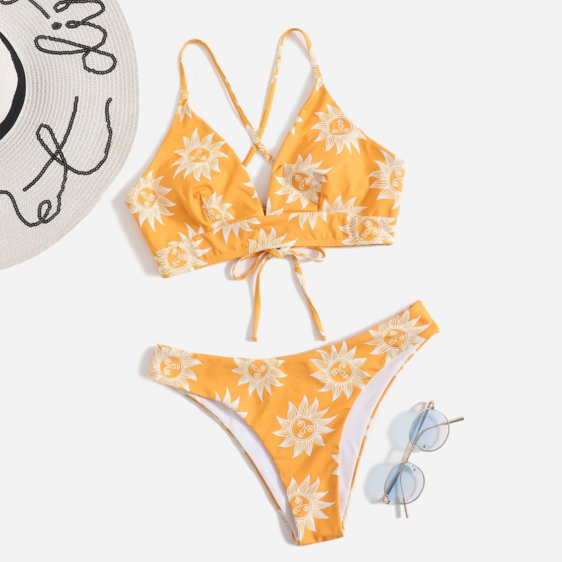 

Sun Pattern Bikini Swimsuit, Yellow