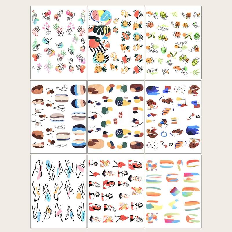 

9sheets Mix Pattern Nail Art Sticker, Multicolor