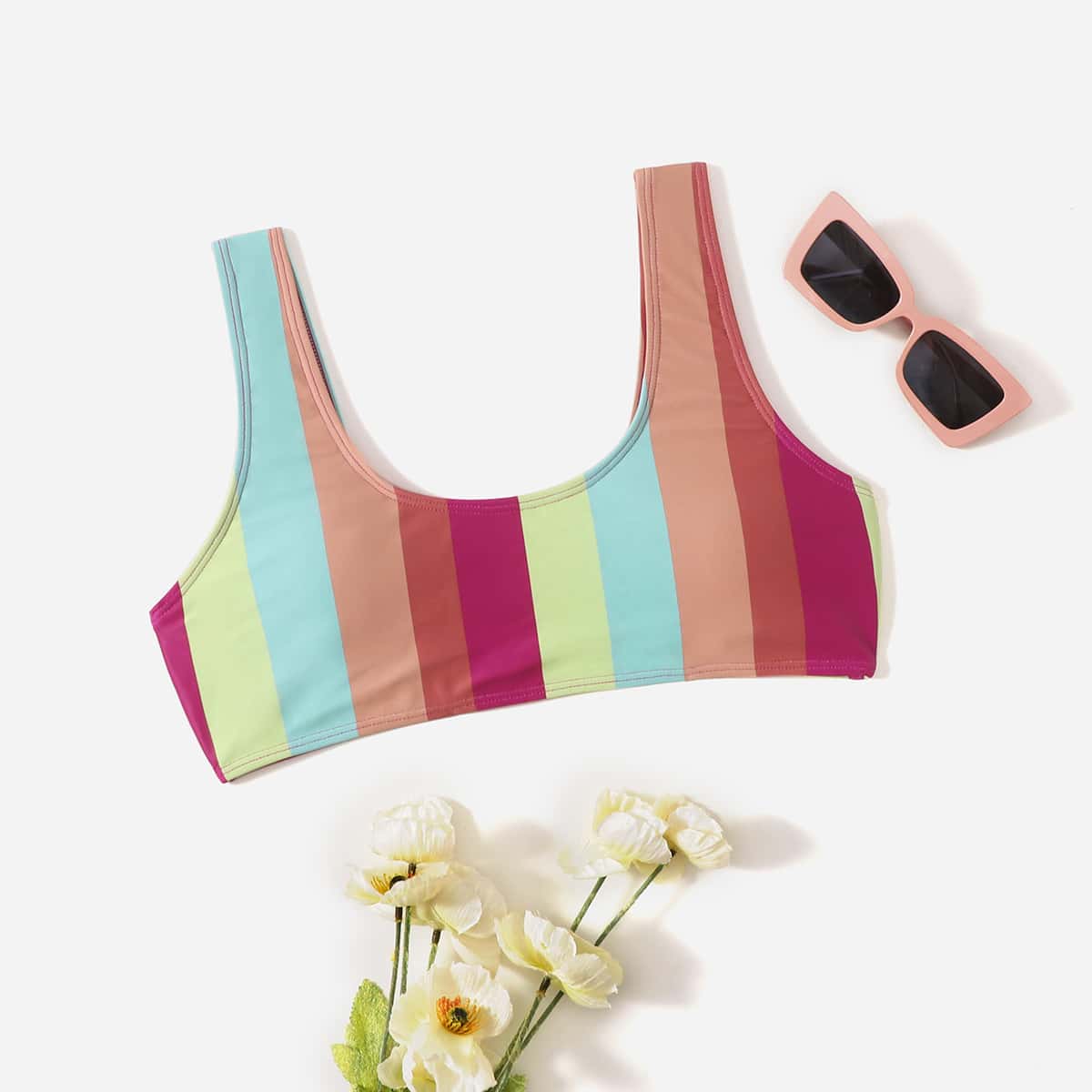 

Striped Pattern Bikini Top, Multicolor
