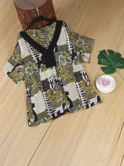 Mulvari 大碼印花V領襯衫