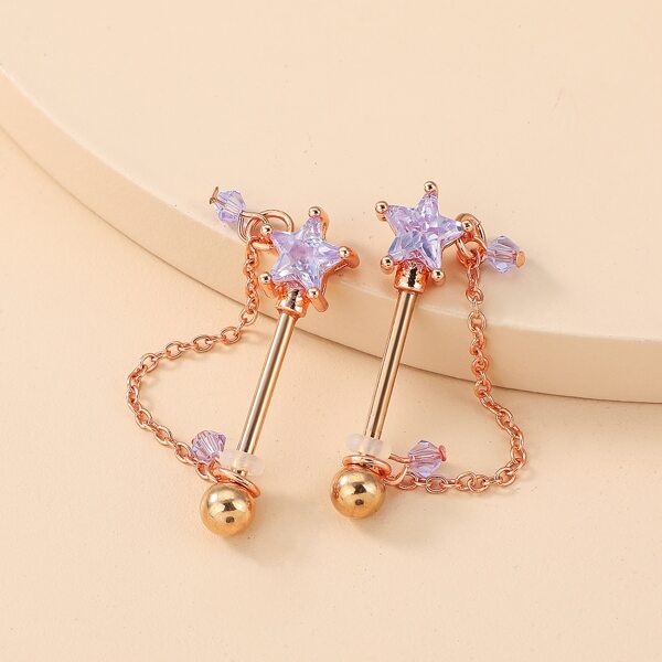

1pair Rhinestone Star Decor Nipple Stud, Gold