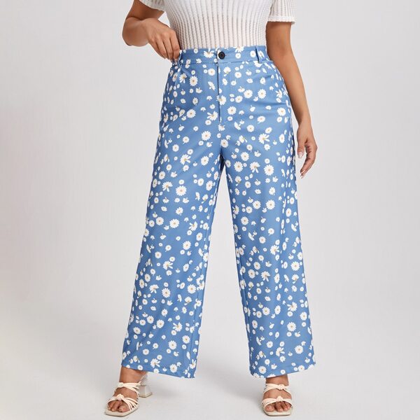 

Plus All Over Daisy Print Wide Leg Pants, Baby blue