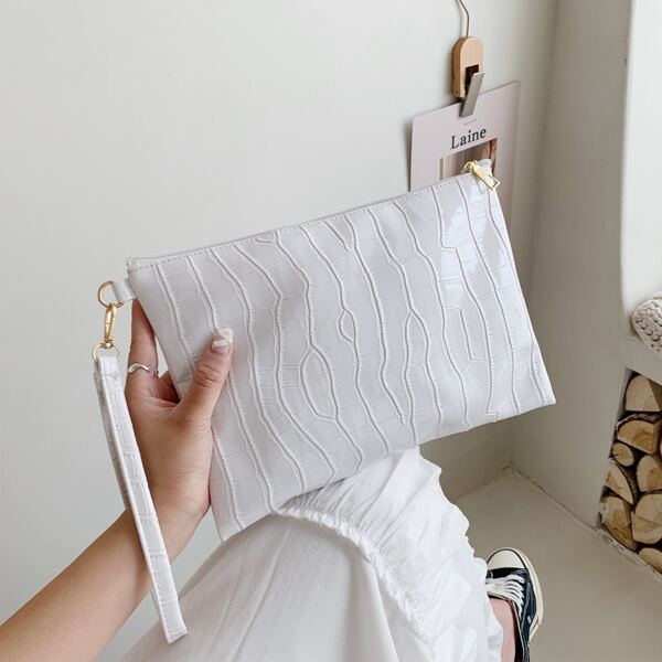 

Croc Embossed Clutch Bag, White