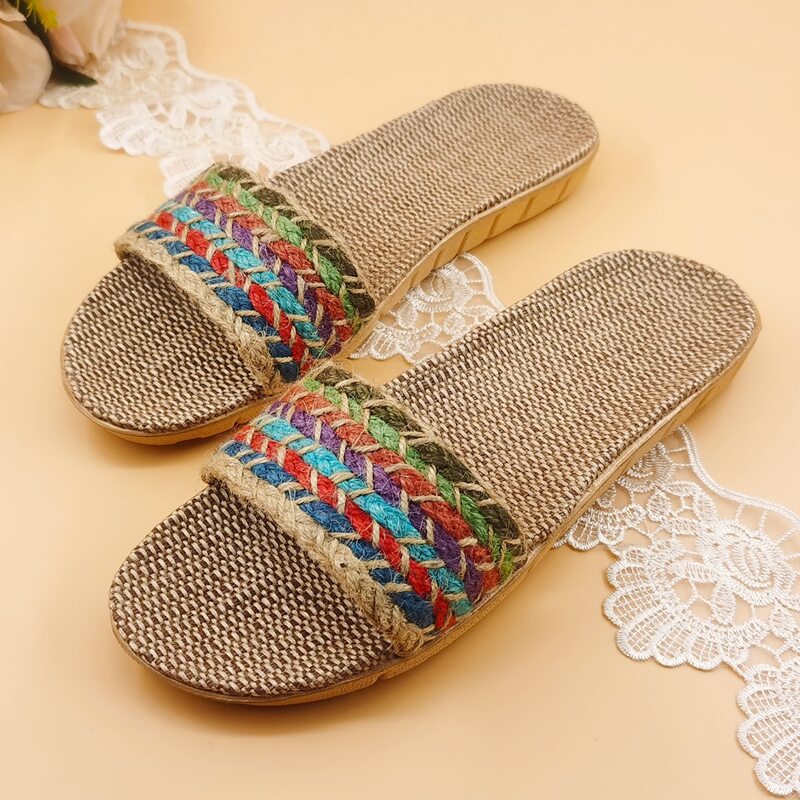 

Color Block Braided Linen Slides, Multicolor