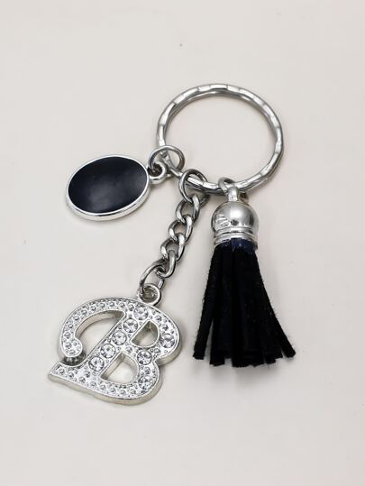 Porte-clés avec pendentif de lettres et strass