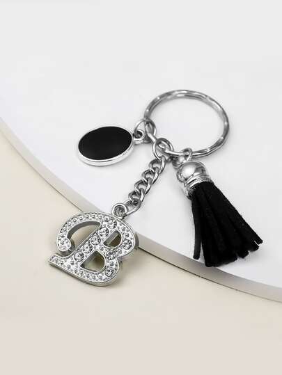 Porte-clés avec pendentif de lettres et strass