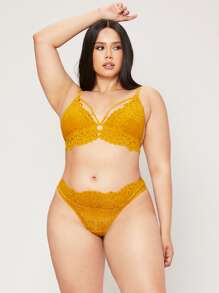 LUVLETTE Lingerie Floral Lace Thong - Yellow - View 5