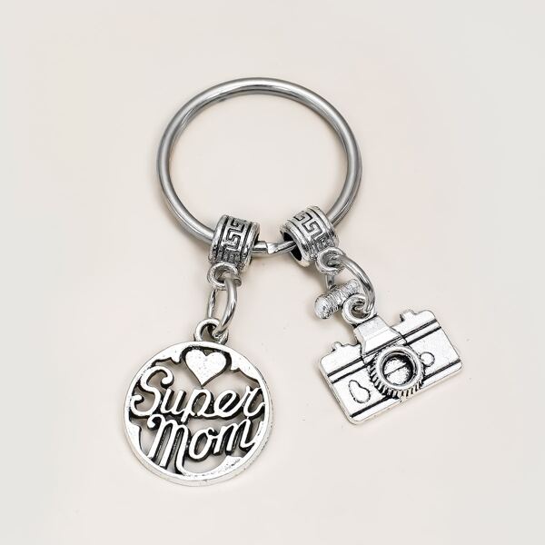 

Letter Pendant Metal Keychain, Antique silver