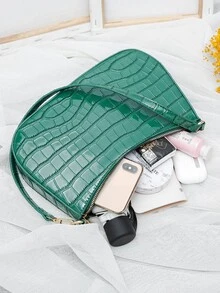 Dập nổi cá sấu Cái túi - màu xanh lá - Xem 4