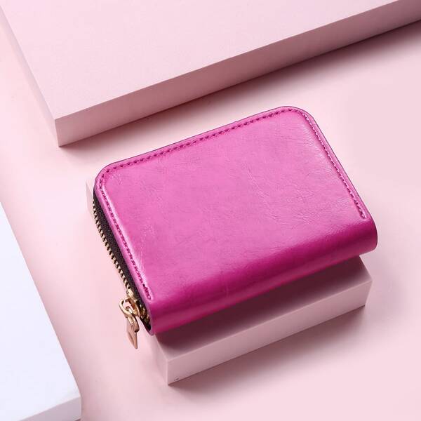 

Minimalist Zipper Around Card Holder, Hot pink