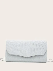 Bolso clutch con cadena de metal ribete con solapa - Plateado - Ver 1