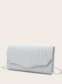 Bolso clutch con cadena de metal ribete con solapa - Plateado - Ver 2
