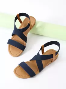 極簡戶外平底鞋適用於女士交叉彈性露趾露跟涼鞋