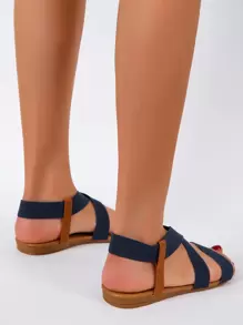 極簡戶外平底鞋適用於女士交叉彈性露趾露跟涼鞋