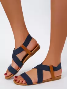 極簡戶外平底鞋適用於女士交叉彈性露趾露跟涼鞋