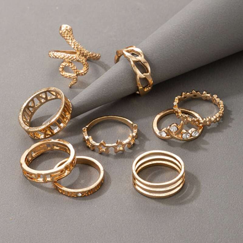 

9pcs Serpentine & Star Ring, Gold