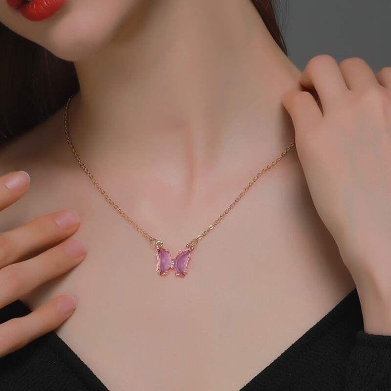 

Butterfly Pendant Necklace, Mauve purple