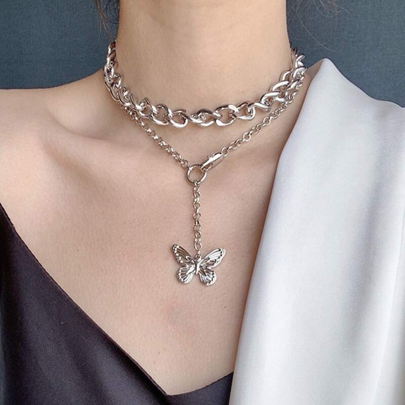 

2pcs Butterfly Chain Necklace, Silver