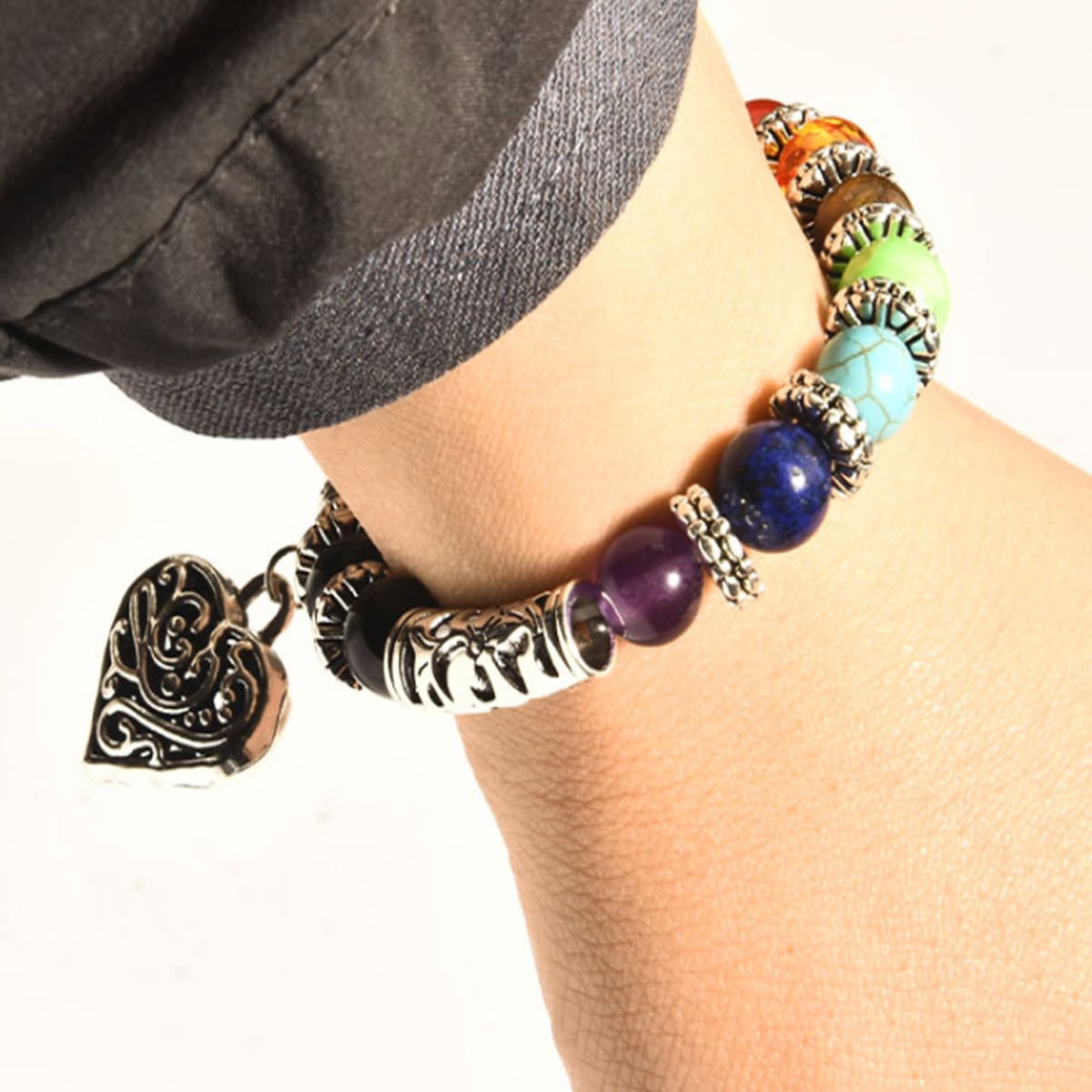 

Guys 1pc Heart Beaded Bracelet, Multicolor