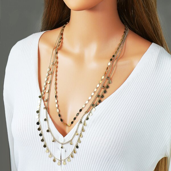 

Disc Decor Layered Necklace, Gold