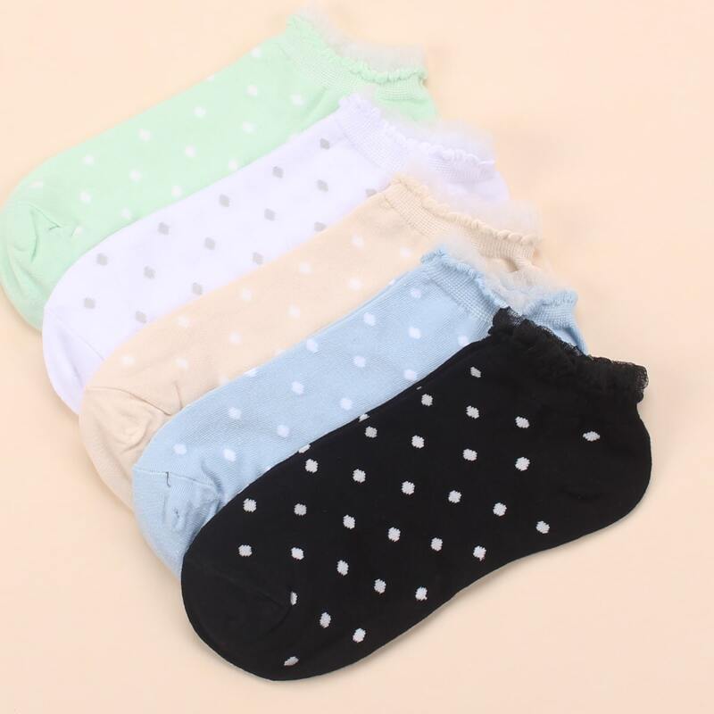 

5pairs Polka Dot Ankle Socks, Multicolor