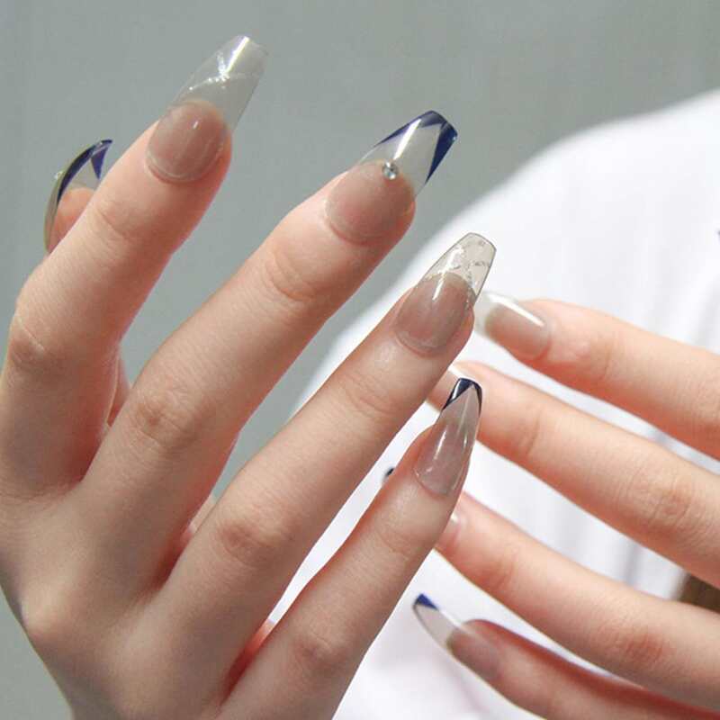 

24pcs Rhinestone Bow Decor Fake Nail, Clear
