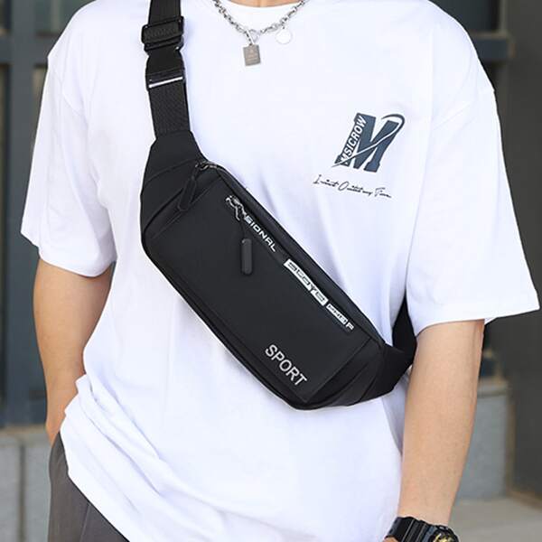 

Men Letter Graphic Fanny Pack, Black
