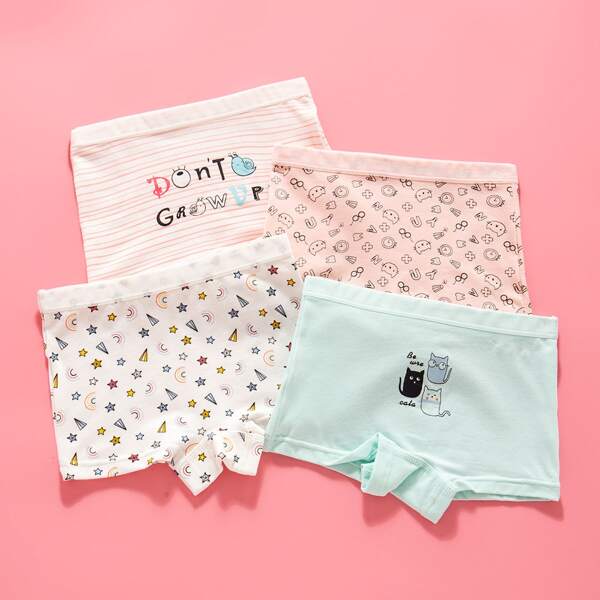 

Toddler Girls 4 Pack Cartoon And Geo Print Shortie Brief, Multicolor