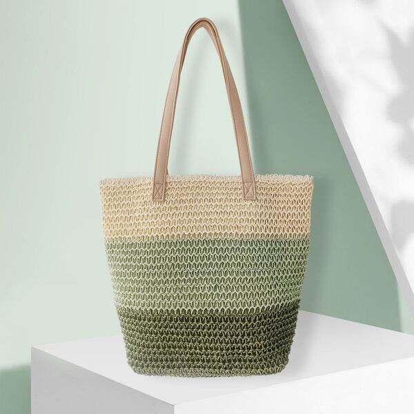 

Colorblock Straw Tote Bag, Multicolor