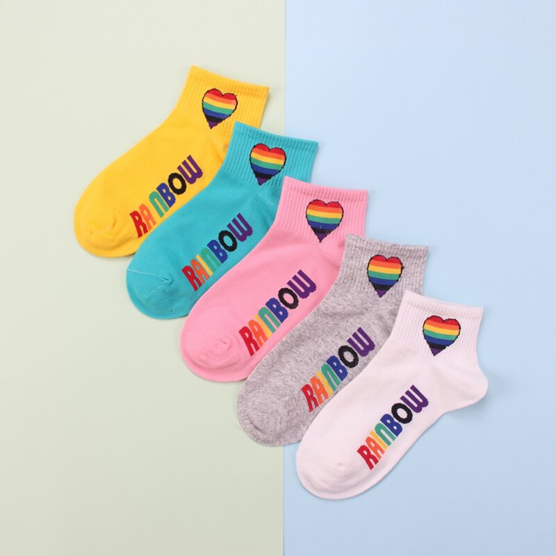 

5pairs Letter Graphic Socks, Multicolor