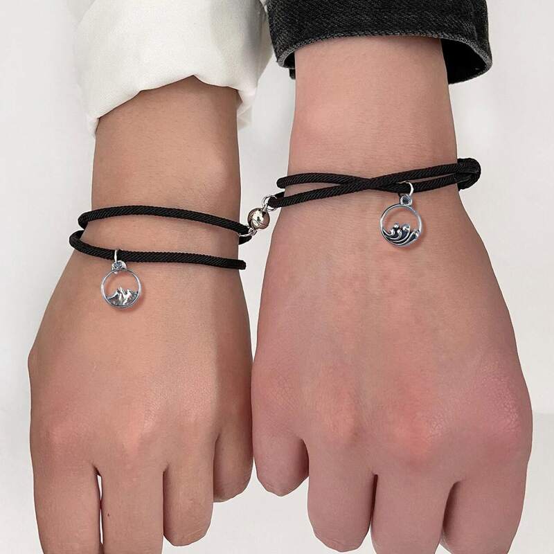 

2pcs Couple Knot Bracelet, Black