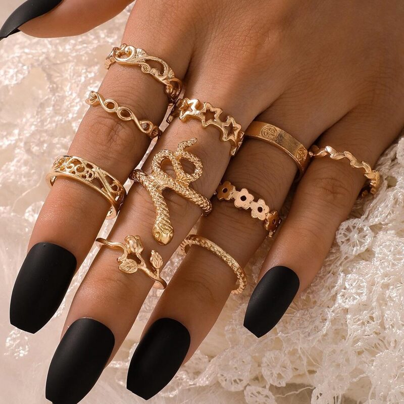 

10pcs Star & Serpentine Ring, Gold