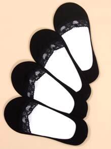 4 pares Calcetines pinkies con encaje en contraste - Negro - Ver 6