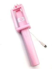 Wired Selfie Stick Compatible With iPhone - Pink - View 1