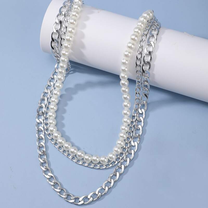 

Layered Chain Necklace, Silver