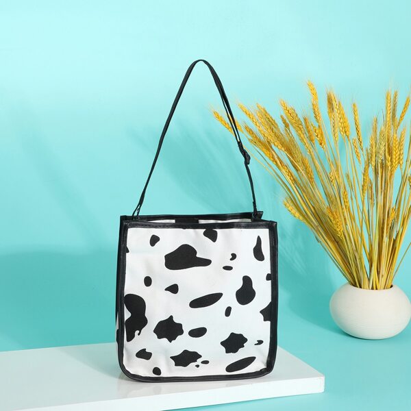 

Cow Pattern Crossbody Bag, Black and white
