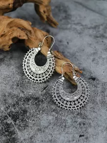 TopHanqi 1對古老銀顏色幾何鏤空懸垂耳環復古首飾類 - 復古銀色 - 查看 2