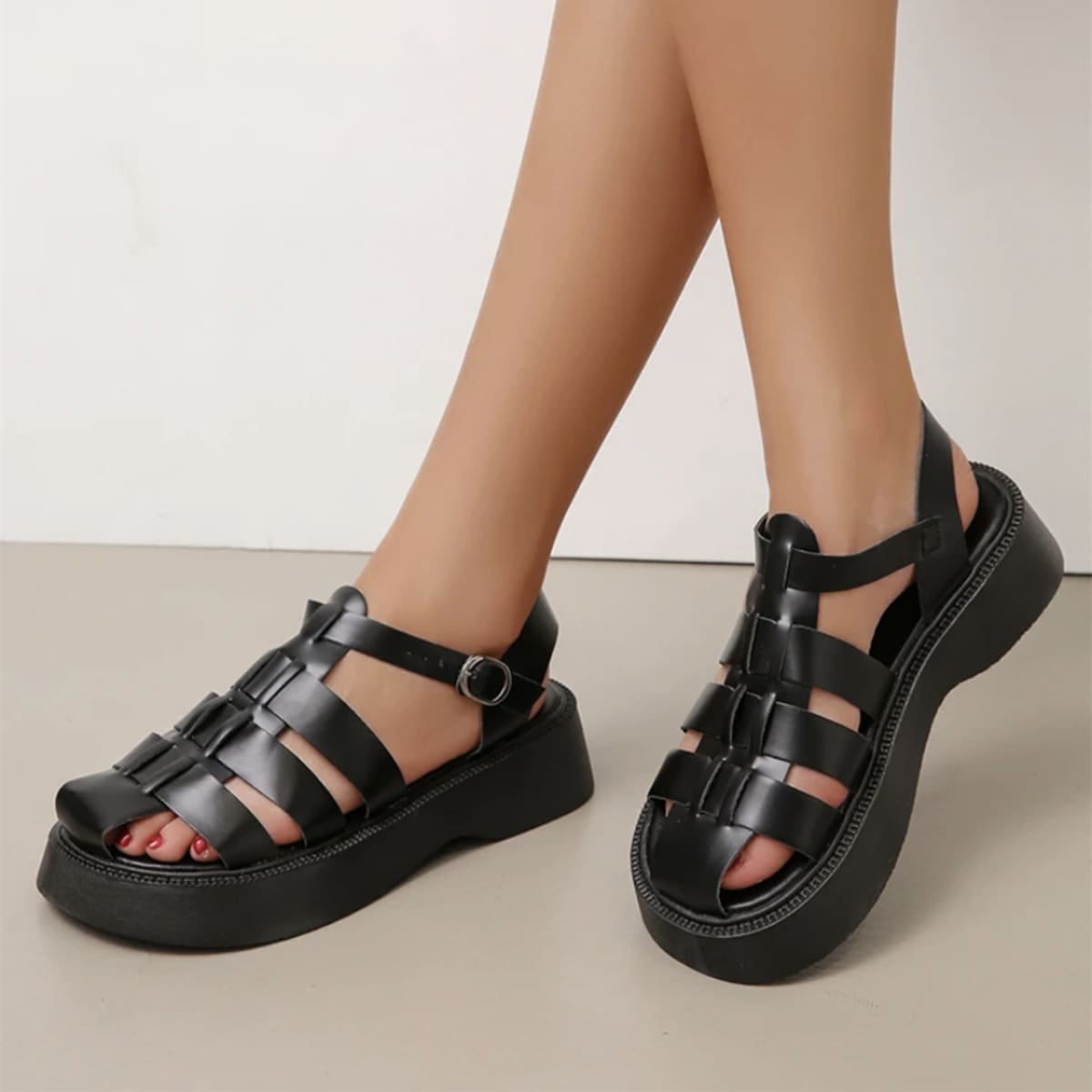 

Gladiator Flatform Sandals, Black