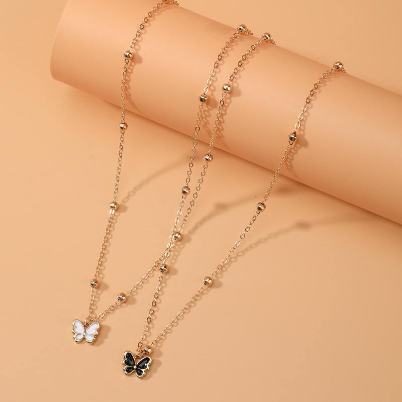 

2pcs Butterfly Pendant Necklace, Gold