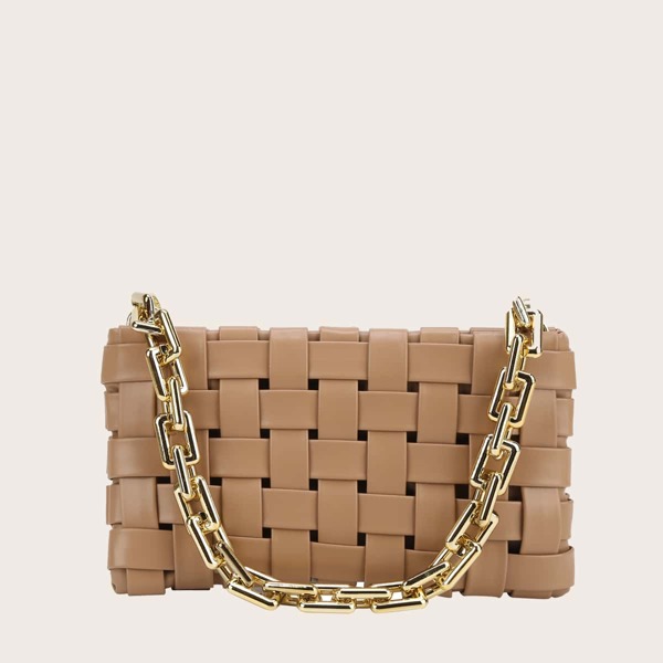 

Minimalist Braided Chain Baguette Bag, Khaki