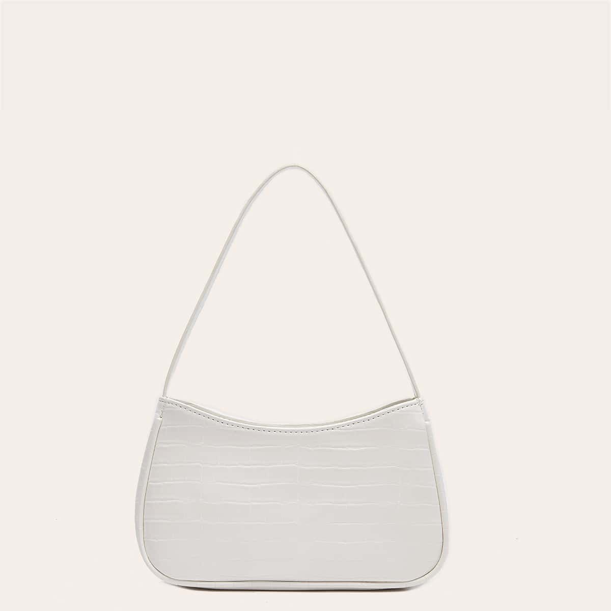 

Croc Embossed Baguette Bag, White