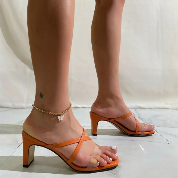 

Minimalist Chunky Sandal Mules, Orange