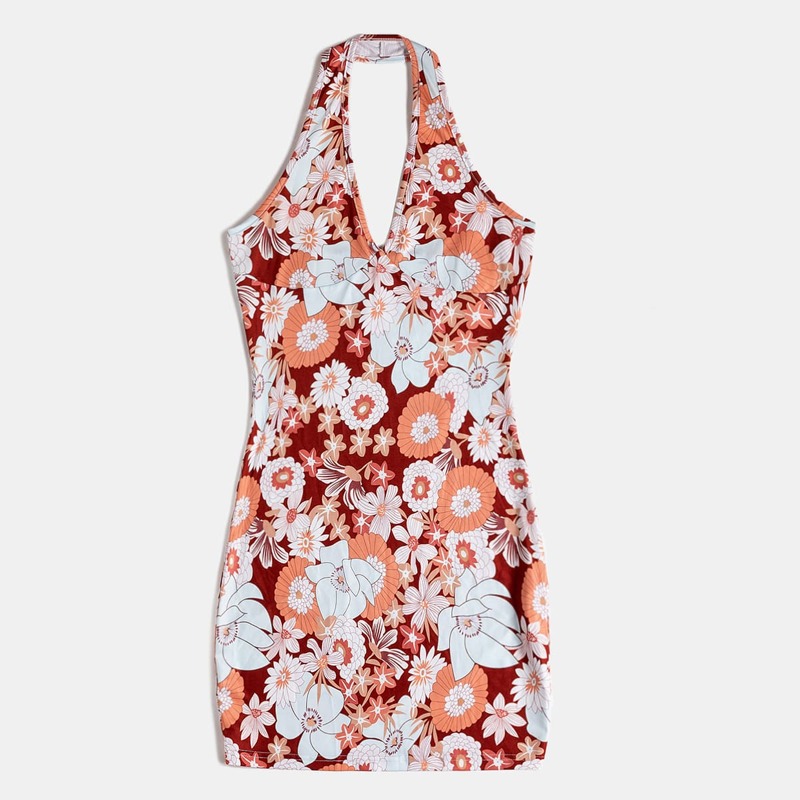 

Floral Print Halter Dress, Multicolor