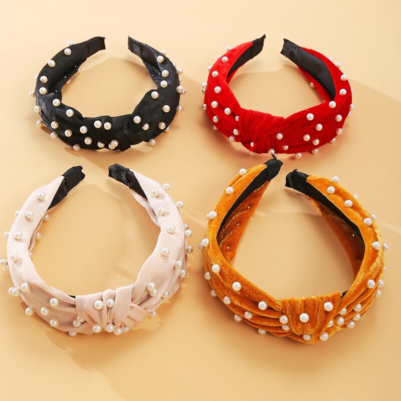 

4pcs Faux Pearl Decor Knot Headband, Multicolor